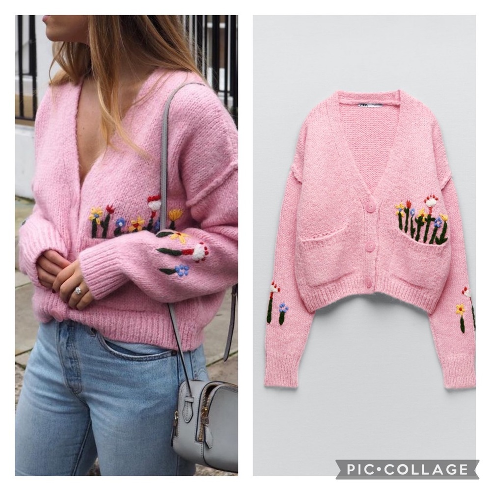 ZARA jacquard knit cropped cardigan blogger favorite